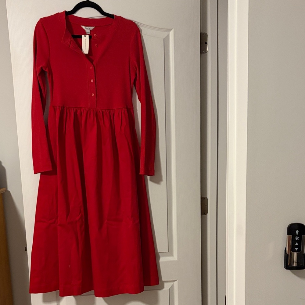 NWT! Maeve Red Long-Sleeve Button-Front Midi Dress